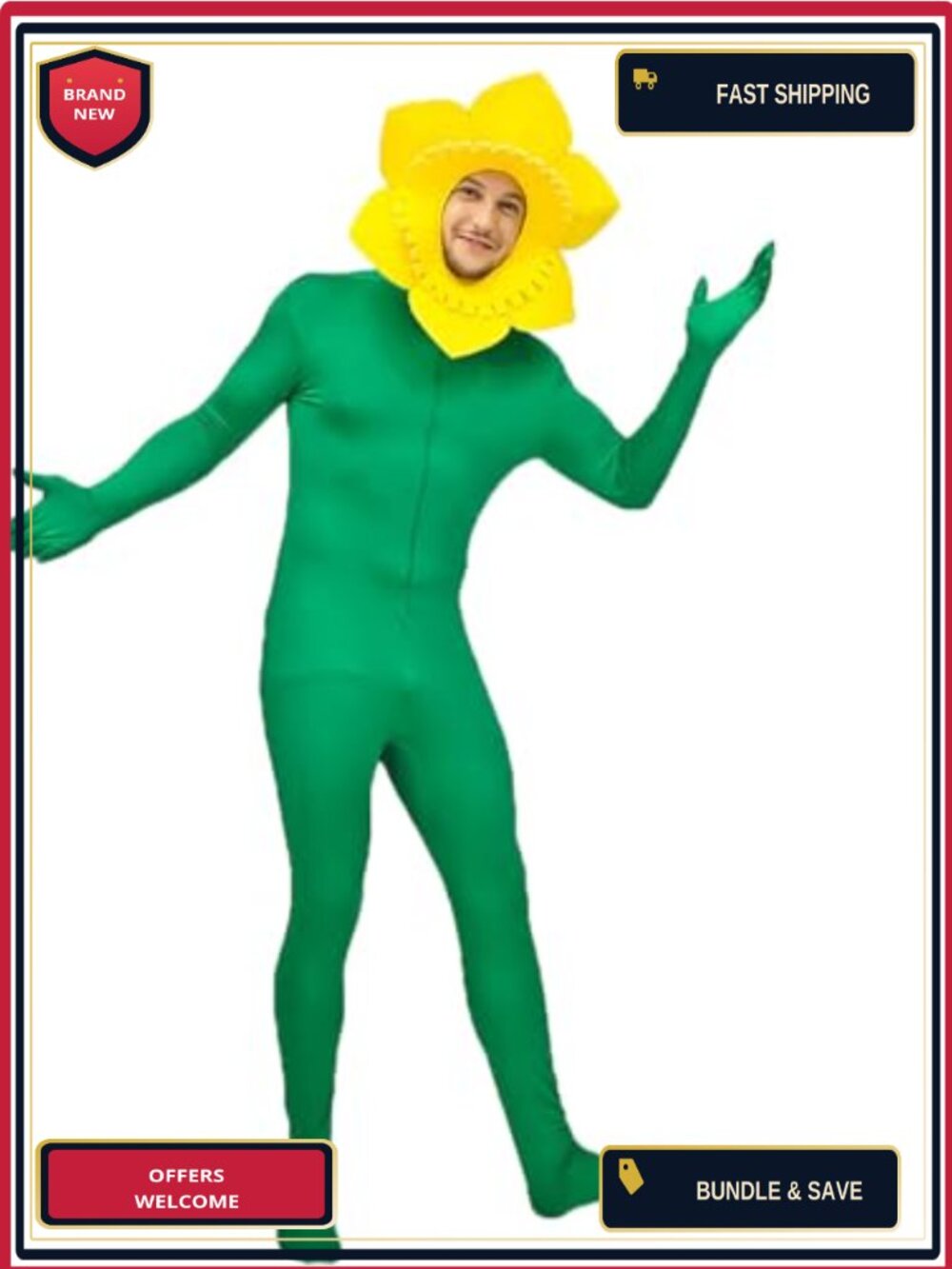 Men's Funny Sunflower Costume Jumpsuit & Hat Set Polyester Spandex